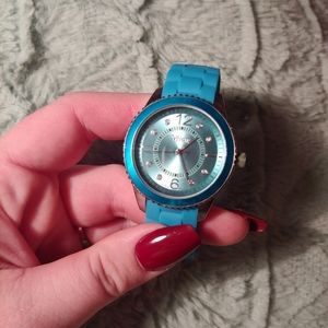 Vivani | vibrant bling rhinestone Aqua turquoise blue watch jelly plastic